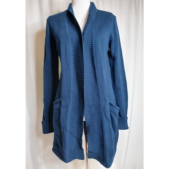 Tahari open front oversized cardigan pockets blue Small knit casual flip cuff - Picture 1 of 8